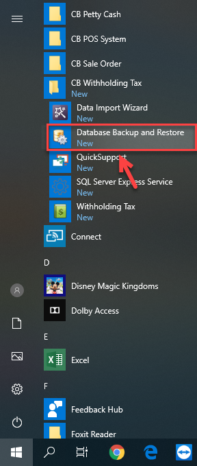 เปิดโปรแกรม โดยคลิกที่ Database Backup and Restore