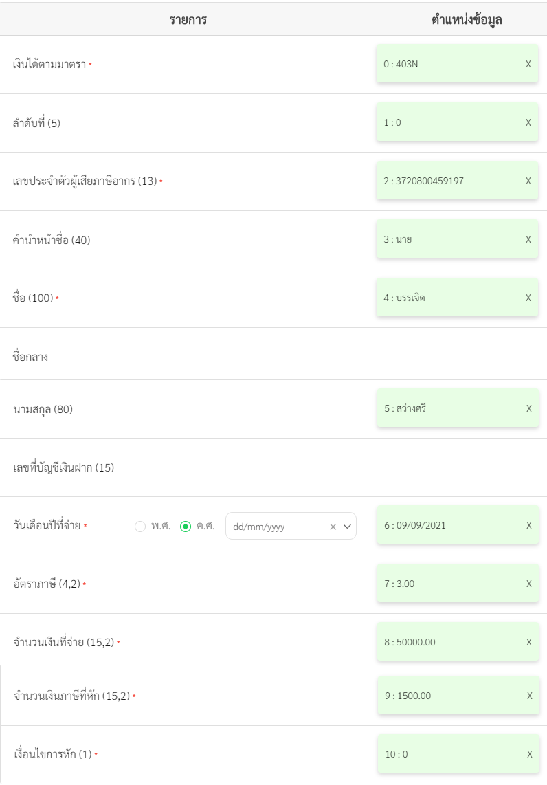 กำหนดตำแหน่งข้อมูล