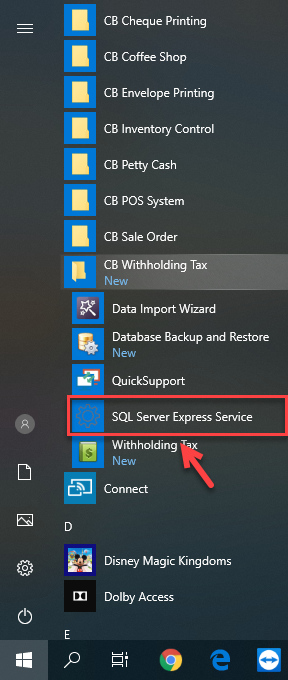 คลิกที่ SQL Server Express Service